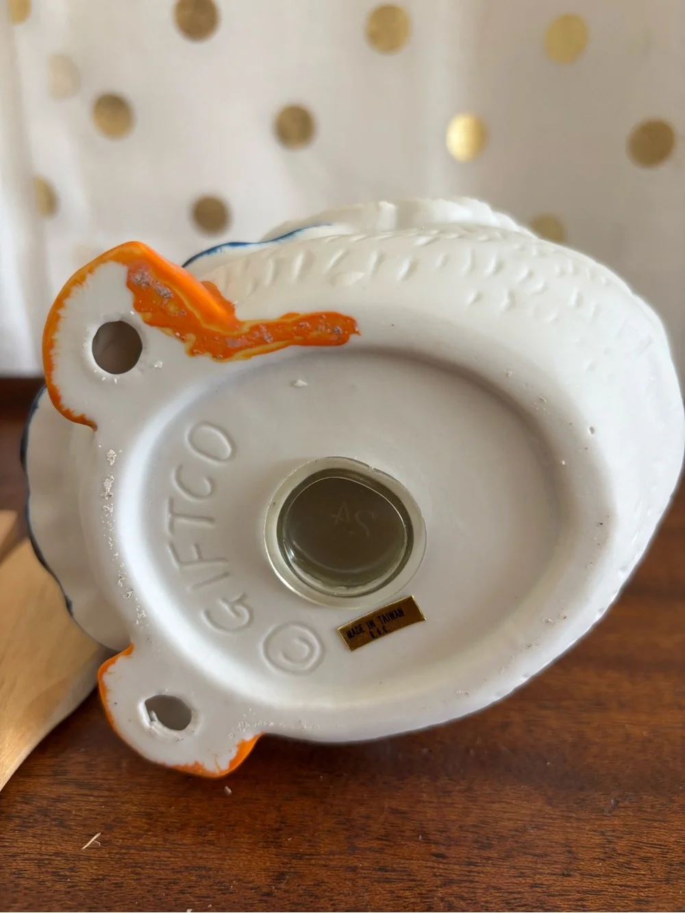 Vintage Giftco ceramic Goose Utensil/Potpourri Holder 80s NIB Polka Dots Hearts